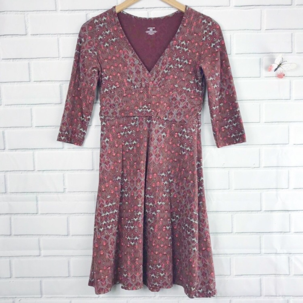 Patagonia Burgundy 3/4 Sleeve Dress Small